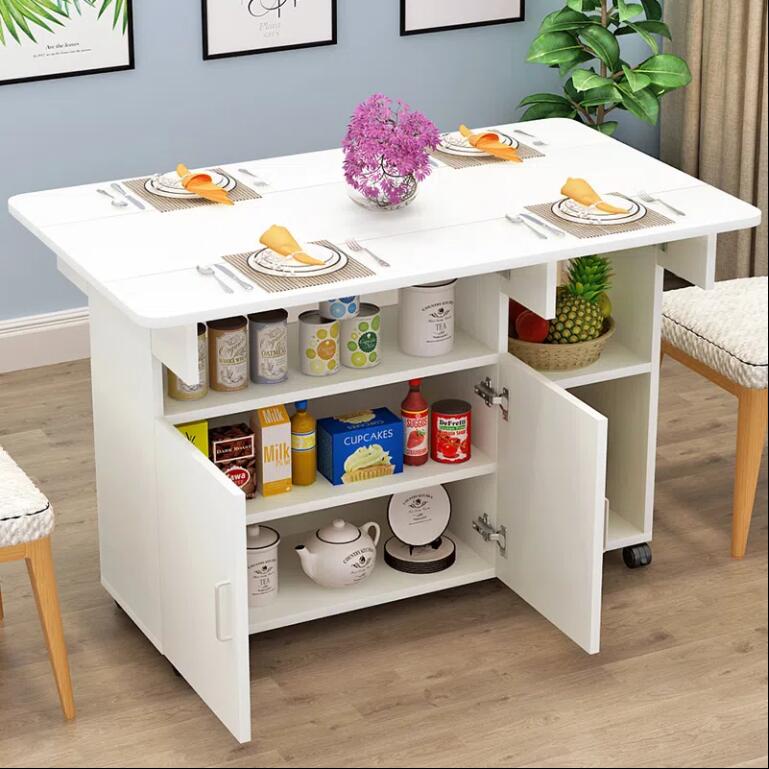 DAXINSI Foldable Dining Table With Storage Cabinet Movable Folding Table Multifunctional Side Table