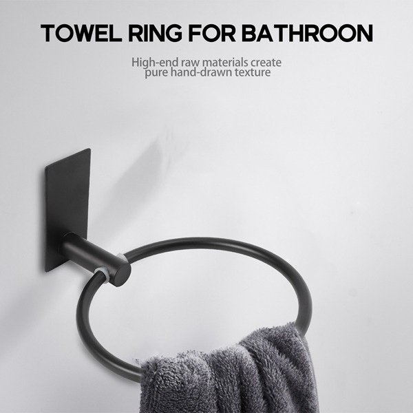 Towel Ring Hand Towel Holder Self Adhesive Round Towel Rack Black
