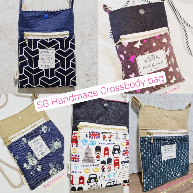 SG Handmade Crossbody travel bag w adjustable strap. Snap button
