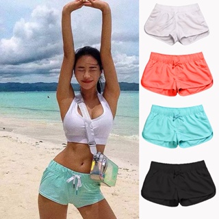 Ladies Beach Shorts Quick Dry Solid Color High Waist Loose Sports Beach Pants Plus Size