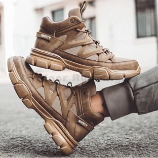 Mid-Top Safety Boots Men's Anti-Smashing Steel Toe Work Shoes Anti-Puncture Protective Breathable Sa 5B9T