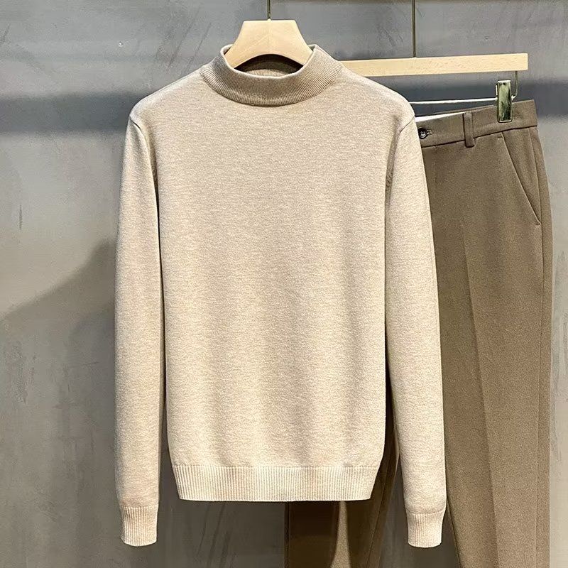 Image of Half Turtleneck Sweater Men Korean Version Trendy Outer Wear Solid Color Knitted Bottoming Shirt Inner Autumn Winter #5