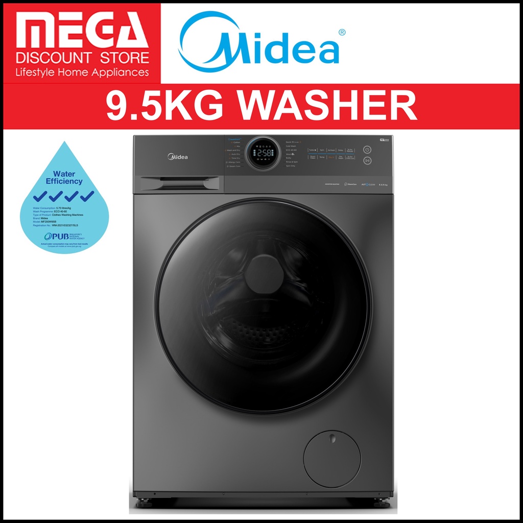 MIDEA MF200W95B 9.5KG FRONT LOAD WASHER (4 TICKS) | Shopee Singapore