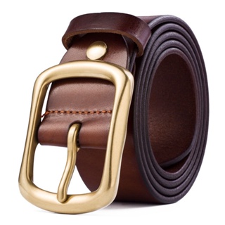 Image of thu nhỏ [Ready Stock New Products] Men's Copper Buckle First Layer Cowhide Pin Belt Pure Casual Vintage Strong Wide [Hot Sale] #2