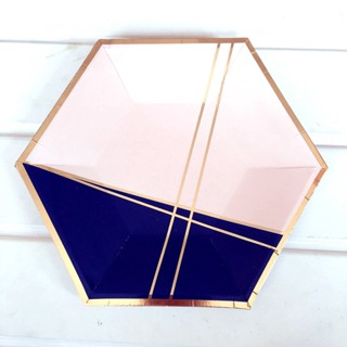 Wholesale price paper hexagon plate cup napkin all in one  aesthetic gold Food Grade Paper dinnerware #1