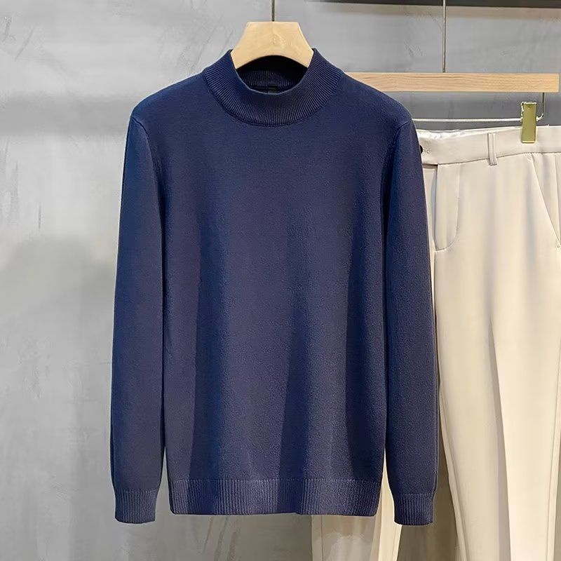 Image of Half Turtleneck Sweater Men Korean Version Trendy Outer Wear Solid Color Knitted Bottoming Shirt Inner Autumn Winter #6
