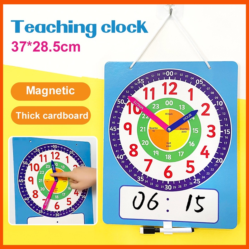 Kids Montessori Learning Clock Toy Write & Wipe Demonstration Clocks