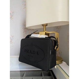 Prada Bandoliera Tessuto Nylon Soft Calf Trim Black Crossbody Bag 1BH046