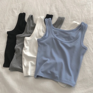 Ready Stock Women Solid Color Sleeveless Tops Round Neck Casual Camisole