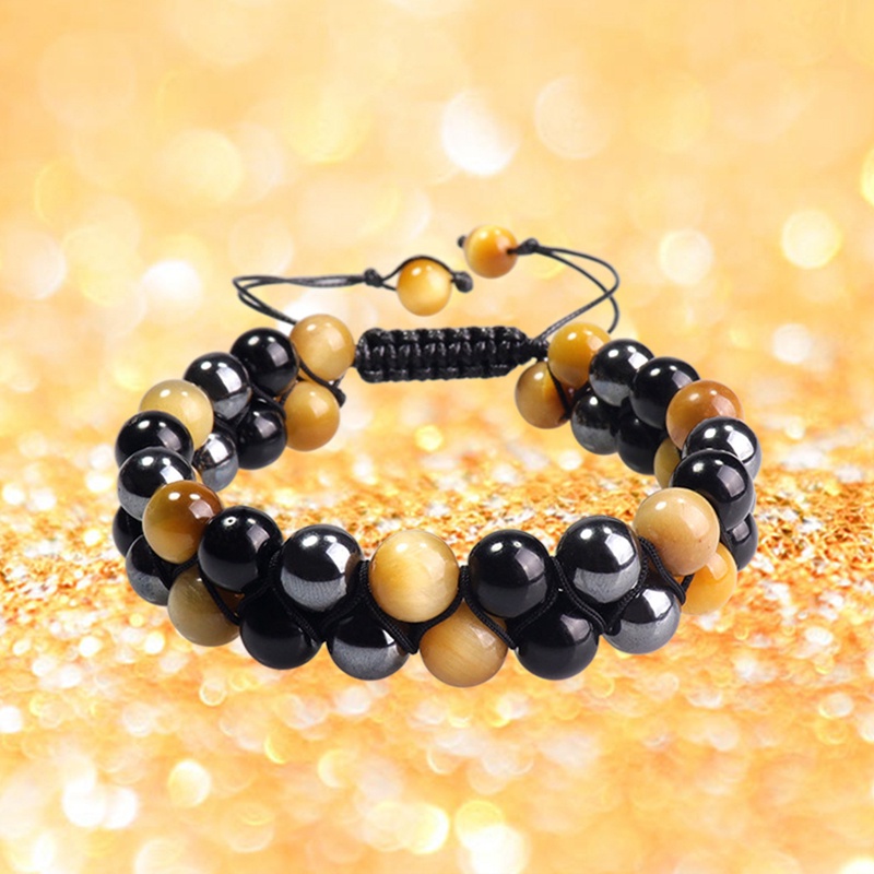 Image of FANCY Black Lava Tiger Eye Weathered Stone Bracelets Bangles Classic Owl Beaded Natural Charm Bracelet For Women And Men Yoga Jewelry #1