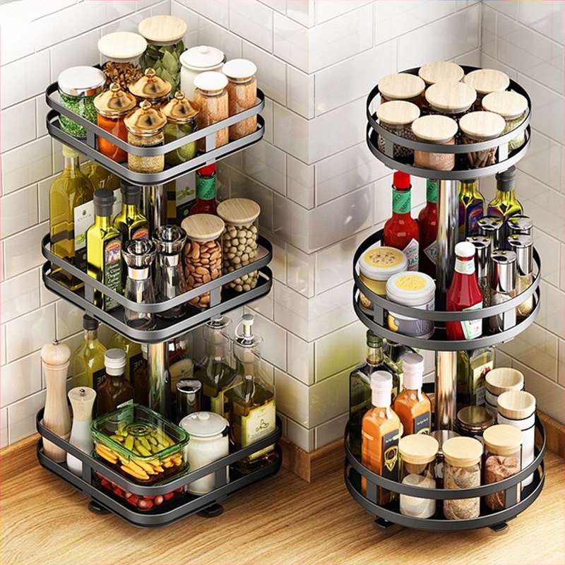 YOULITE Rotating Spice Rack Kitchen Spin Storage Shelf Multifunction