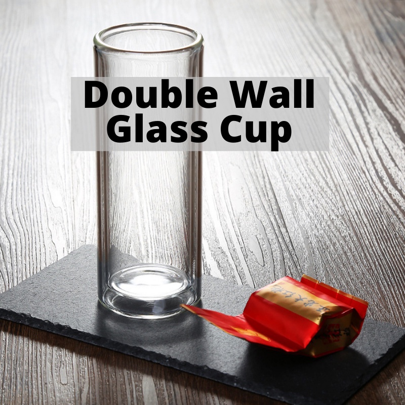 {SG} 2PCS 400ml Glass Cup Double Walled Highball Glass Tumbler Water