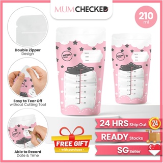 Breast Milk Storage Bags with Pour Spout (210ML/7oz) | Double Ziplock Pre-sterilized Breastmilk Storage Bags |MUMCHECKED