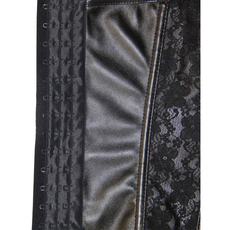 Image of European American Sexy Lingerie Steel Bone Narrow Waist Gathering Garter Belt Lace PU Leather Stitching Corset #4