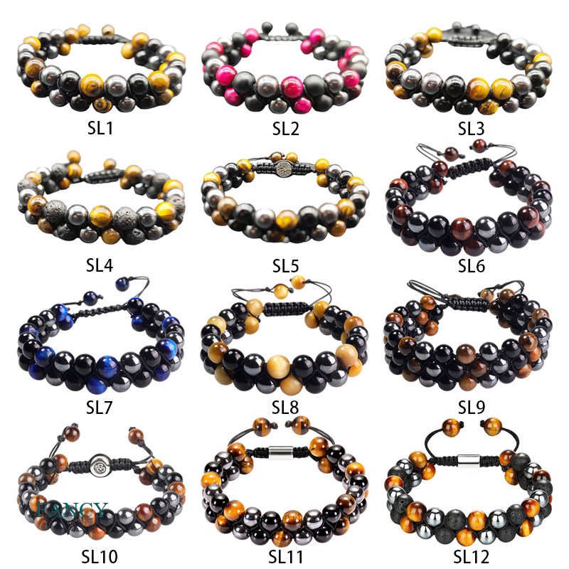Image of FANCY Black Lava Tiger Eye Weathered Stone Bracelets Bangles Classic Owl Beaded Natural Charm Bracelet For Women And Men Yoga Jewelry #0