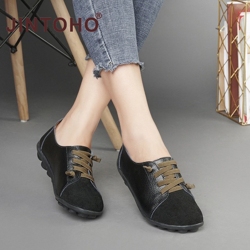 Image of 【JINTOHO】Size 35-42 Women Flat Shoes Vintage Suede Pointed Shoes Light Comfort Lace-up Casual Walking Shoe #5