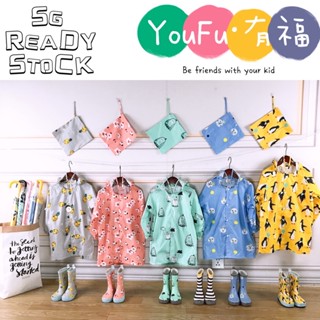 [SG Seller]Original enbihouse Cartoon Children's raincoats Kids Rain Poncho with Hood,Toddler Rain Jacket