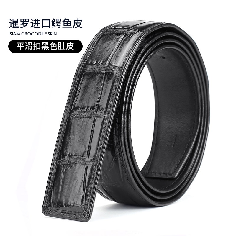 Image of [Ready Stock New Products] Siamese Crocodile Leather Belt Men's Genuine Business Casual Pants Plate Buckle Smooth Headless 3.8 Wide [Hot Sale] #7