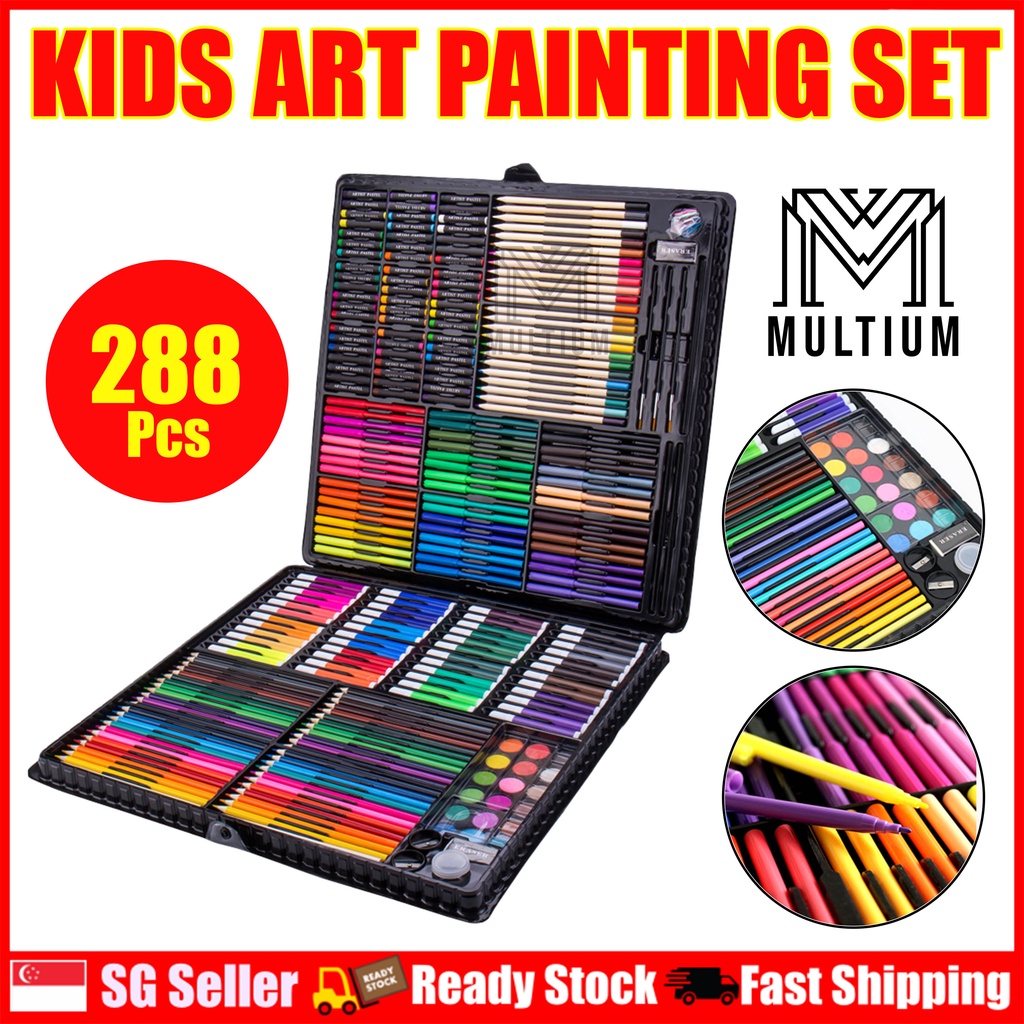 Black Case Kids Art Painting Set 288Pcs Painting Pencil Kids Art Set