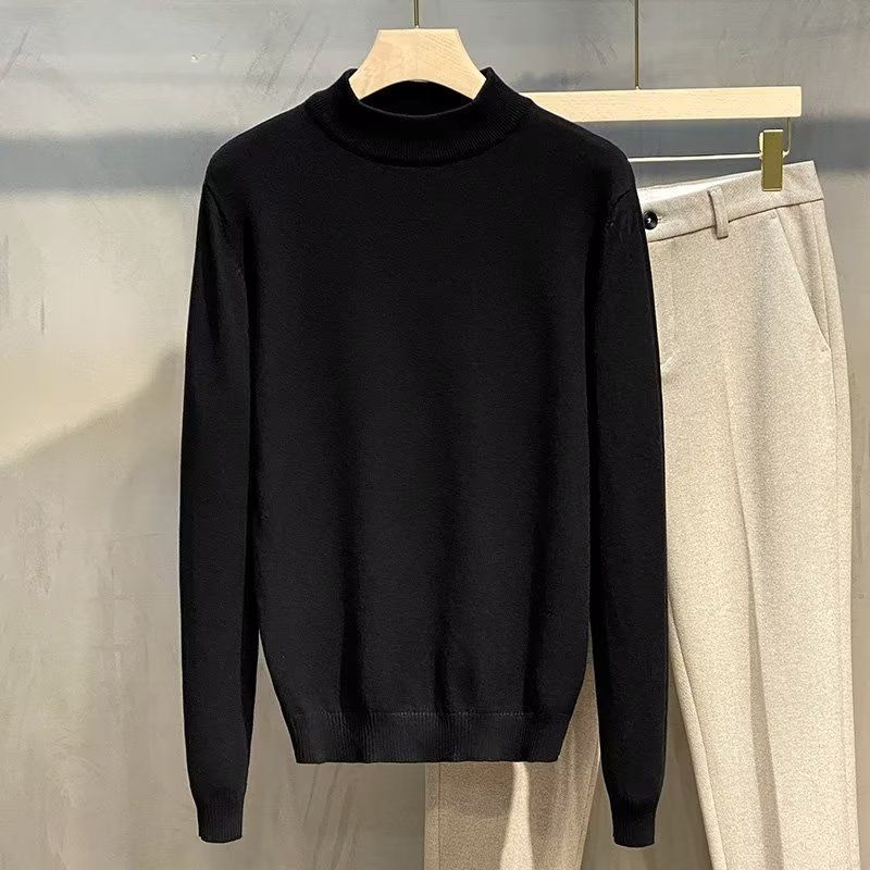 Image of Half Turtleneck Sweater Men Korean Version Trendy Outer Wear Solid Color Knitted Bottoming Shirt Inner Autumn Winter #3