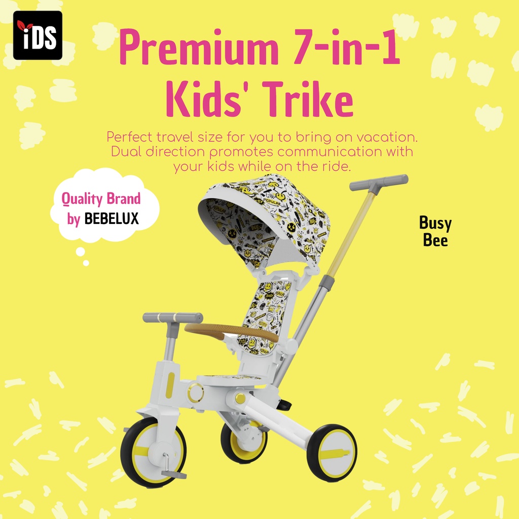 [iDS] 7in1 Foldable Kids Trike Toddler Tricycle 3 Wheel Kid Tricycle