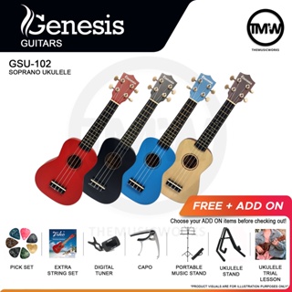 [NEW ARRIVAL] Genesis Soprano Ukulele GSU-102 21in Natural Black Red Blue with Pick Set GSU 102