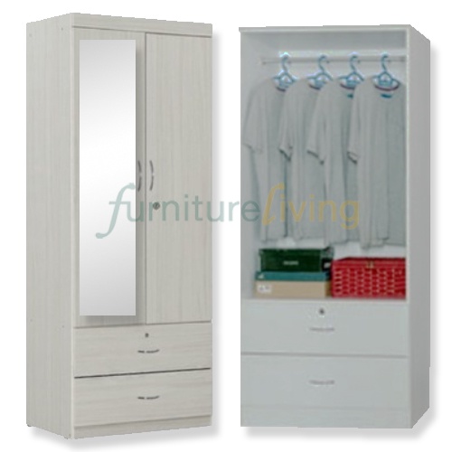 Furniture Living 2 Door Solid Plywood Wardrobe with NEW Soft Close Door