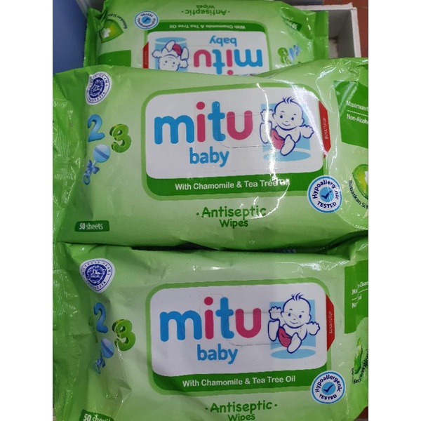 (Bundle Of 3) Mitu Baby Wet Tissue Antiseptic 50 sheets Mitu Baby Wipes