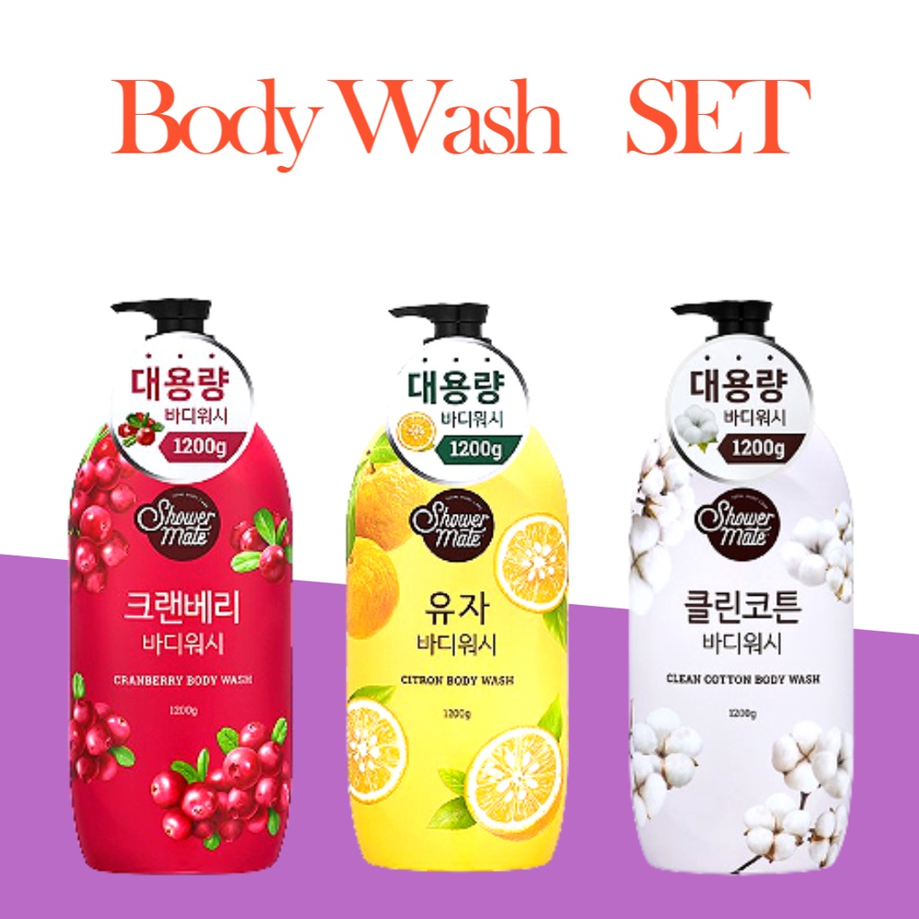 Showermate body wash set 1,200g (yuzu + cranberry + clean coat