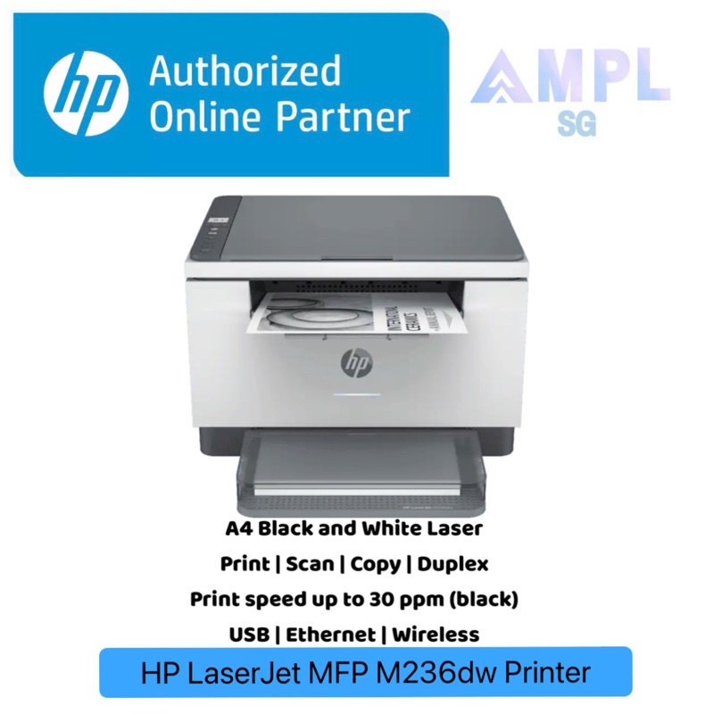 HP M236dw LaserJet Black and white MFP Printer/Print, Scan, Copy