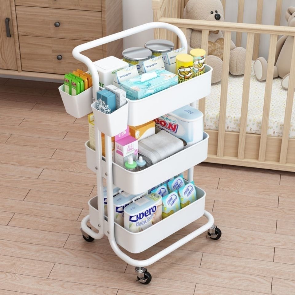 3 Tier Multifunctional Metal Trolley Storage Rack with Handle Powder