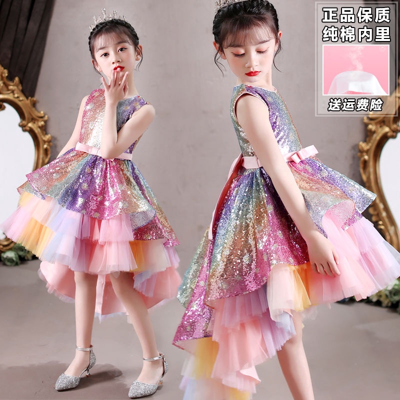 European and American Children's Dress Embroidered Puffy Gauze Princess Dress Little Girl Piano Performance Dress Flower Girl