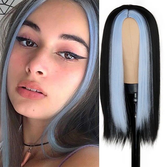 Free Shipping] European American Wig Female Mid-Separate Bleaching Dyeing  Blue Long Straight Hair High Temperature Sil | Shopee Singapore