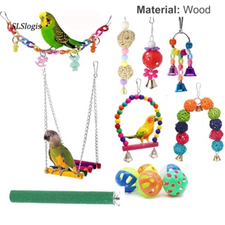 SLS_ 13Pcs/Set Healthy Cockatiel Toys Kit Bird Supplies Pet Parrot Hanging Sepak Takraw Bells Perch Stand Toy Convenient #2