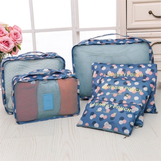 6 Pcs Set Travel Clothes Organizer Packing Cubes Printed Oxford Cloth Storage Bag Waterproof Portable  Luggage Organizer Pouch