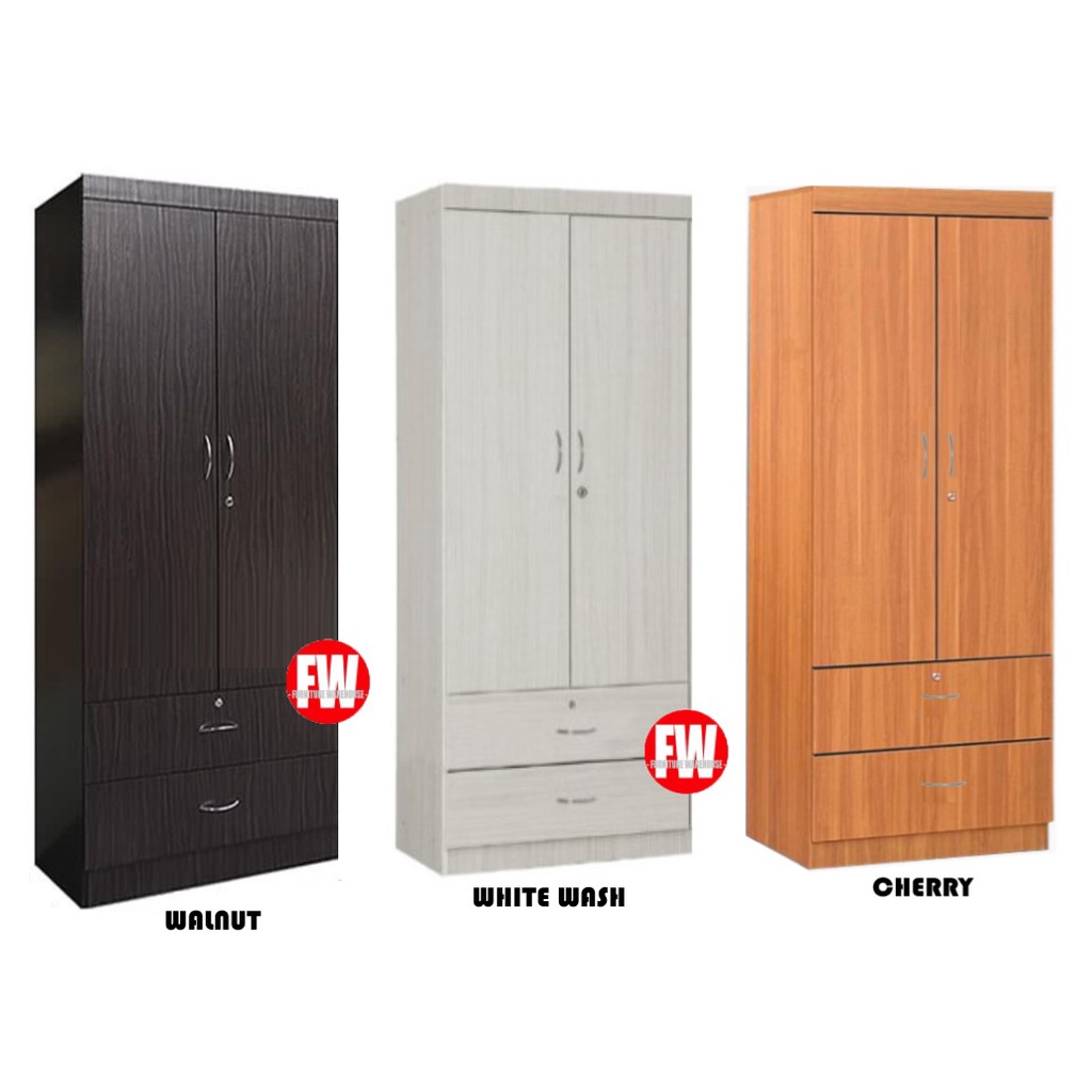 Fully Solid Plywood Soft Closed 2 Doors Wardrobe (Free