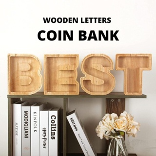 {SG} Wooden Letters Piggy Bank / Coin Bank Personalized Alphabet Money Saving Box / Money Bank Jar Home Decor