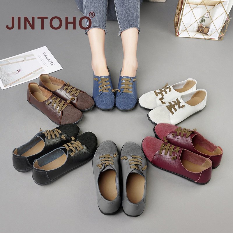 【JINTOHO】Size 35-42 Women Flat Shoes Vintage Suede Pointed Shoes Light Comfort Lace-up Casual Walking Shoe
