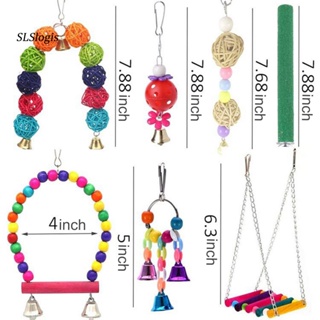 SLS_ 13Pcs/Set Healthy Cockatiel Toys Kit Bird Supplies Pet Parrot Hanging Sepak Takraw Bells Perch Stand Toy Convenient #4