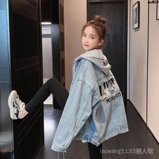 Image of thu nhỏ New Style Autumn 2020 Loose Jacket Trendy Mid-Length Korean Women Hooded Denim Embroidery bf Versatile Top Clothes Wide = #0