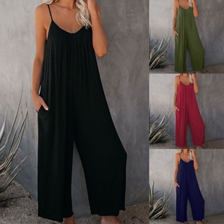 (h9g) New Women Fashion Sleeveless Strap Pocket Wide Leg Jumpsuit Rompers Casual