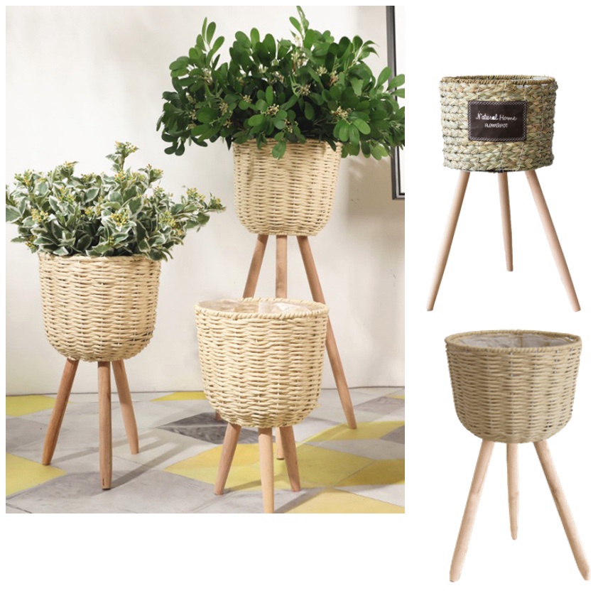 [SG LOCAL STOCK]Rattan Basket Planter Pot Corn Husk Planter Plant Pot