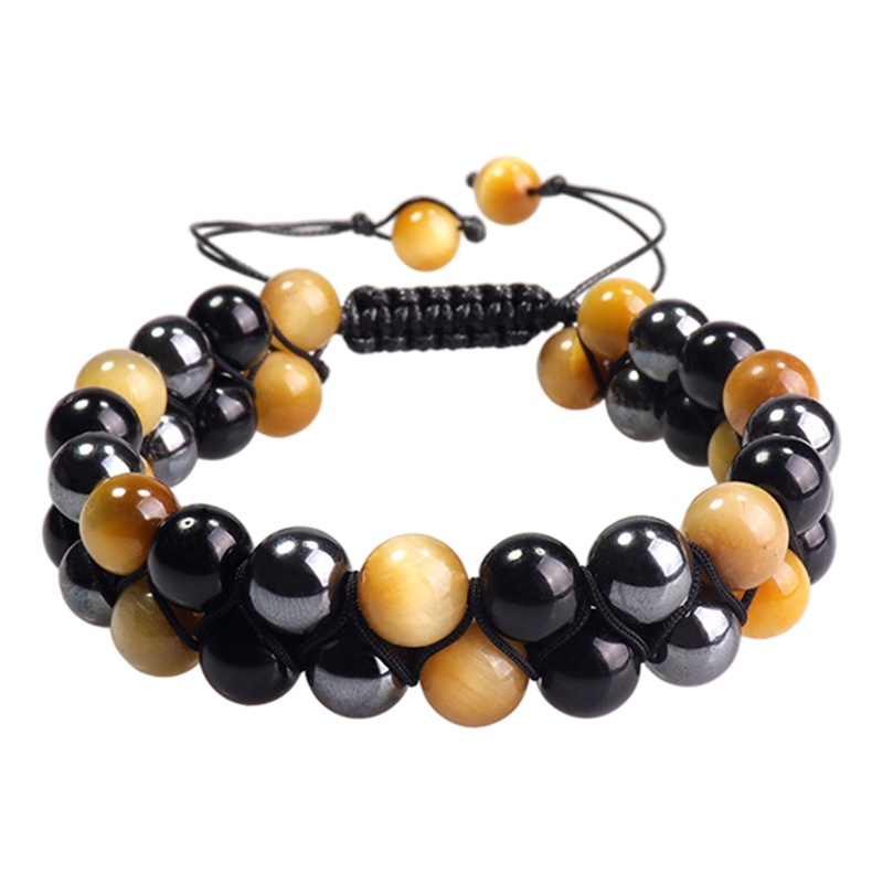 Image of FANCY Black Lava Tiger Eye Weathered Stone Bracelets Bangles Classic Owl Beaded Natural Charm Bracelet For Women And Men Yoga Jewelry #4