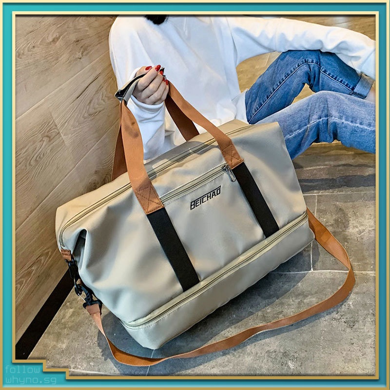 ﹍Korean Fashion Luggage Bag Travel Cabin  Bags Waterproof Canvas Hand Carry Large Capacity Duffle Dry Wet Separation W