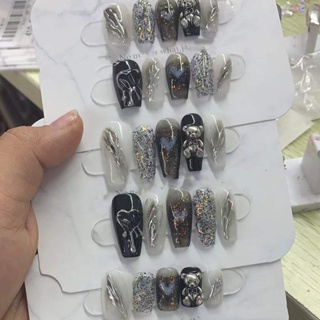 【HANDMADE】Artificial Nail Phototherapy Nails Dark Style Manicure Wearable tiktok Hot-Selling Finished Products Nail Patches Wear-Resistant Fake Detachable Environmental protection