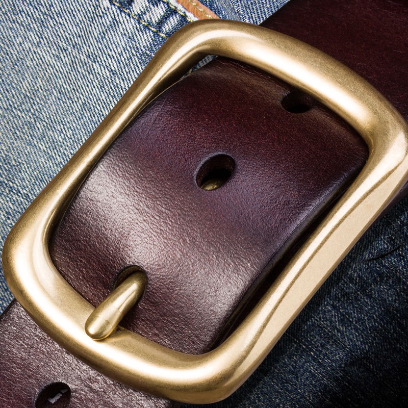Image of [Ready Stock New Products] Men's Copper Buckle First Layer Cowhide Pin Belt Pure Casual Vintage Strong Wide [Hot Sale] #1