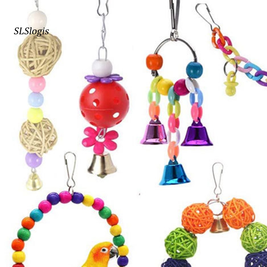 SLS_ 13Pcs/Set Healthy Cockatiel Toys Kit Bird Supplies Pet Parrot Hanging Sepak Takraw Bells Perch Stand Toy Convenient