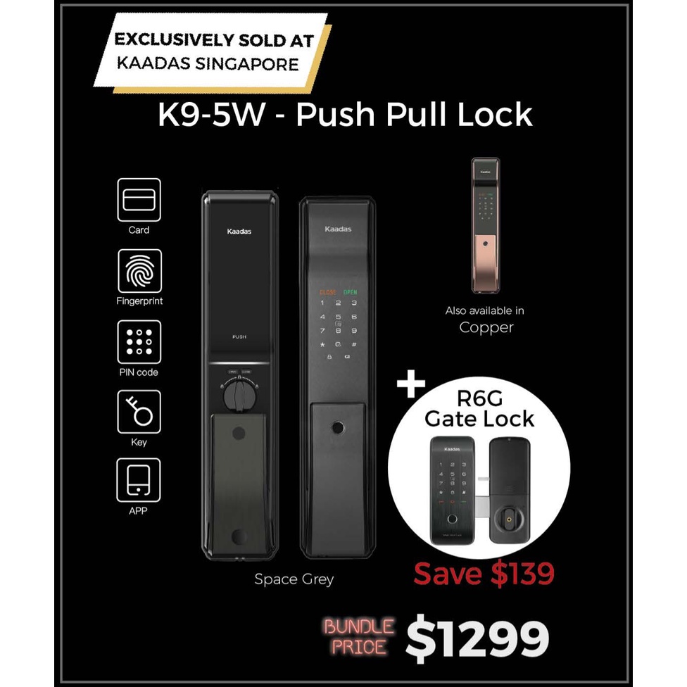 Kaadas K95W Digital Door Lock (WifiEnabled) + Gate Lock Bundle (Sole