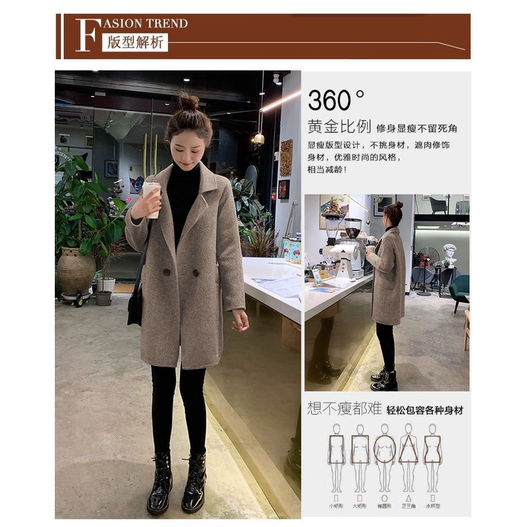 Image of Autumn Winter Woolen Coat Coat Woolen Coat Women's Mid-Length 2022 Small Slim-fit Korean Version Slimmer Look Autumn Winter Thick Woolen #8