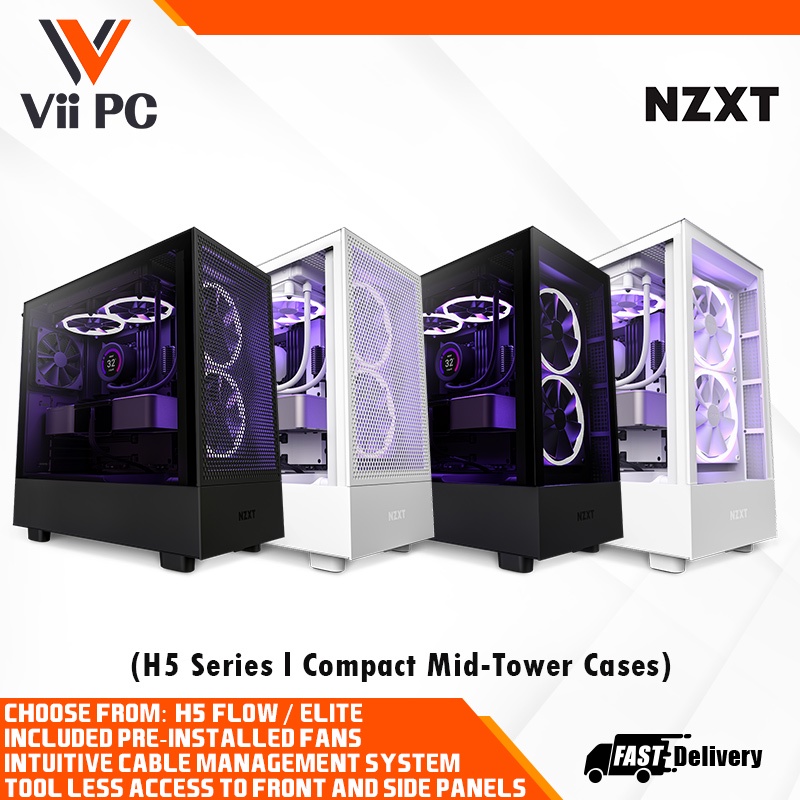 NZXT H5 Series ATX Compact Mid Tower Case, H5 Flow, H5 Elite, With OR Without TPG FRONT panel